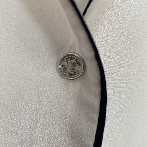 Calvin Klein white long sleeve button front black trimmed w/ silver button shirt - Picture 6 of 11